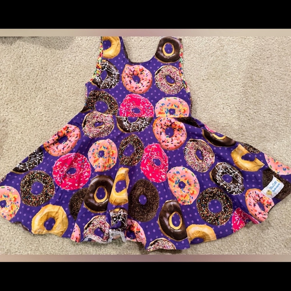 Kids Donut Print Sleeveless Dress - Purple